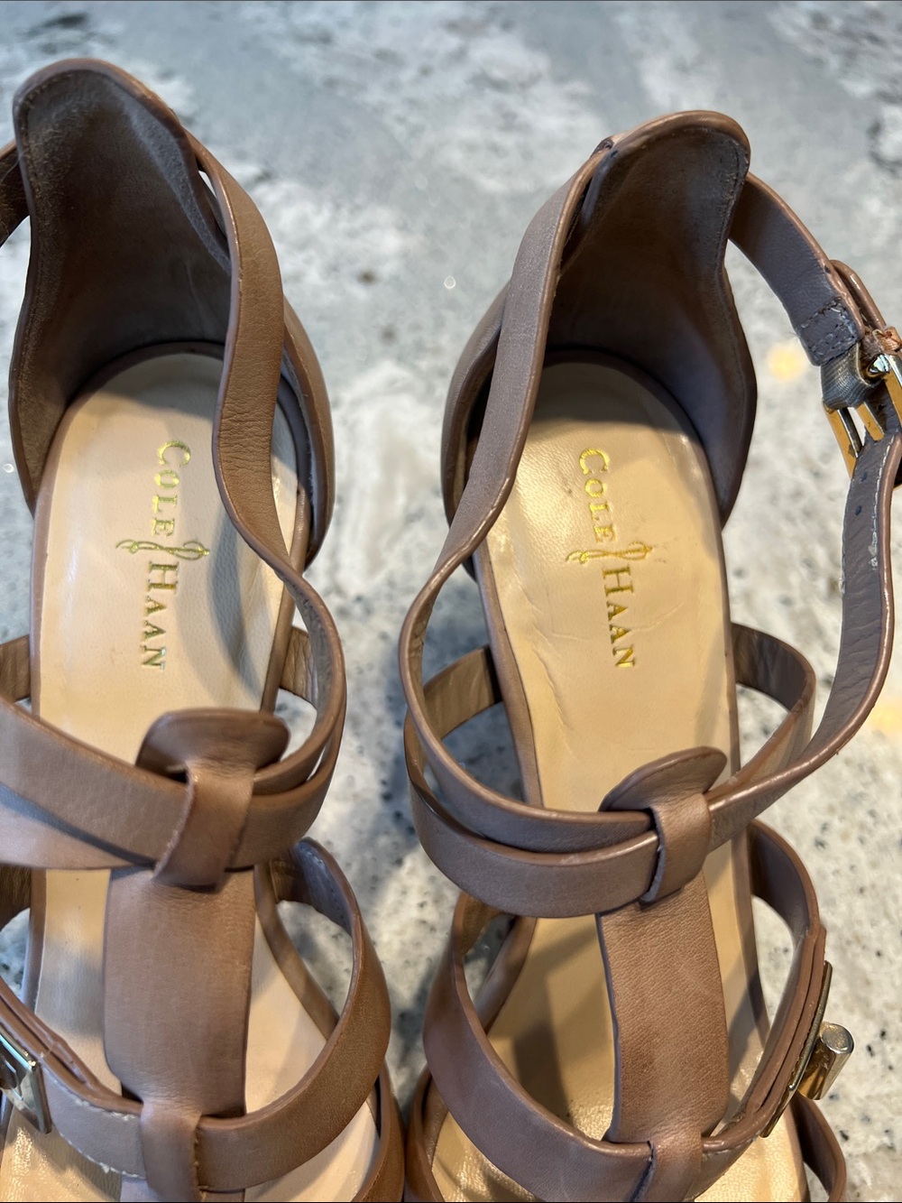 Cole Haan Nike Air Nude Beige Strappy Buckle Heels Stiletto Sandals Size 7 EUC - Picture 2 of 11